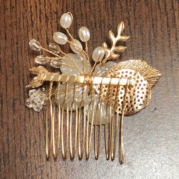(New) Bridal Gold Flower Leaf Hair Comb for Wedding Prom Party Bride Bridesmaid - Picture 2 of 5